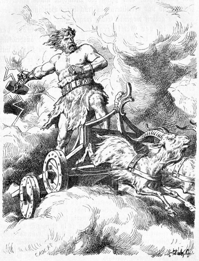 Thor est le dieu du tonnerre, de la foudre et de la protection dans la mythologie nordique, mais il joue également un rôle important en tant que dieu guerrier. Bien qu'Odin et Týr soient plus spécifiquement associés à la guerre, Thor est souvent invoqué par les guerriers pour sa force inégalée et son pouvoir destructeur. Il combat les géants, les ennemis des dieux, et protège l'humanité avec son célèbre marteau, Mjölnir. Il représente la bravoure, la puissance brute, et la défense de l'ordre contre le chaos.